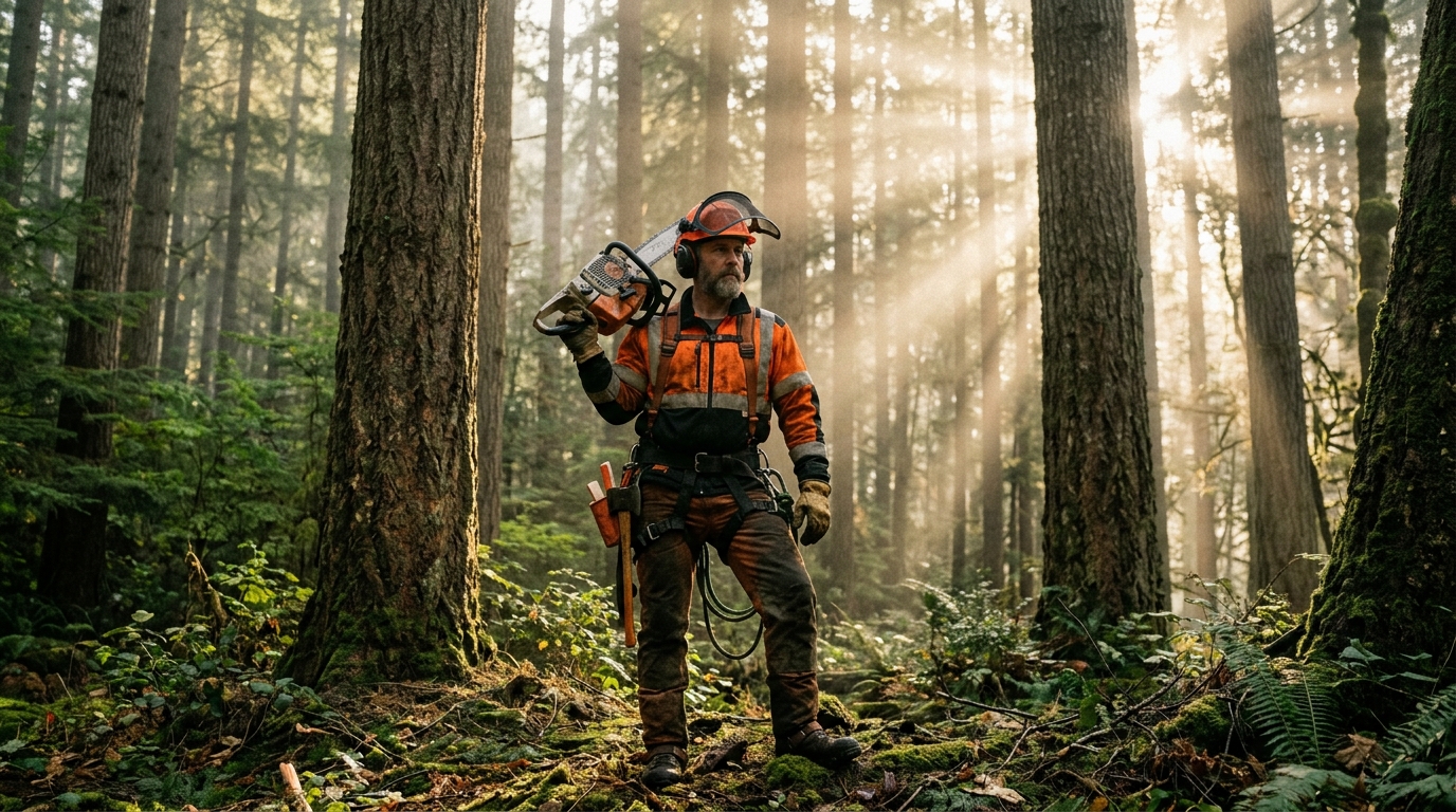 Runestone Lumber Co. professional lumberjack in Texas woodland