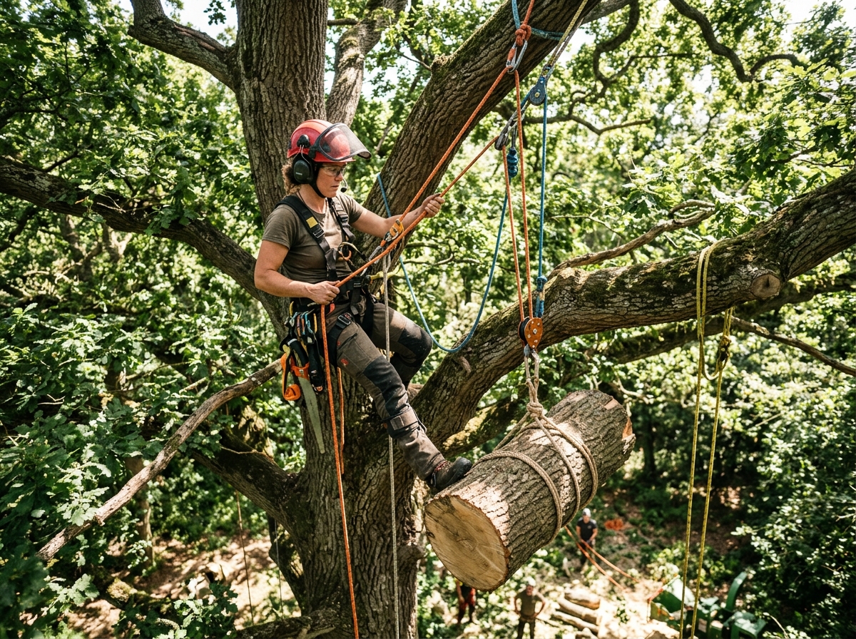 Professional arborist rigging tree removal in Texas